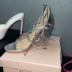 Silver lace up heels BRAND NEW